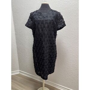 Banana‎ Republic Black Textured Fringe Sheath Dress Size 12 Short Sleeve